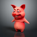 Red Cartoon Pig Game And Movie Character With Big Ears Smiling Expression And Round Belly