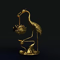 Golden Crane Shaped Ornament Decor Set Featuring Hanging Lotus Container And Chain Base