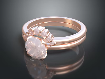 Elegant Rose Gold Ring Featuring Large Central Stone And Small Accent Stones 3d model