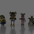 Cartoon Style Decorative Ornament Set With Minion Robot Pink Bear And Green Dragon Figures