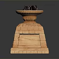 Mythical Stone Pedestal With Lava Filled Bowl And Ornamental Carvings Design