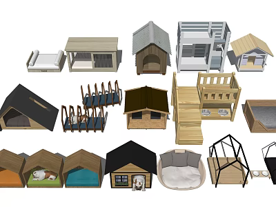 Various Dog House Designs With Wooden Structures Tent Styles And Fences 3d model