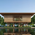 Modern Library Architecture Overhead Library Architecture Rural Community Solid Wood Ecological Micro-Library Architecture Creative Art Overhead Facade Skin Architecture Library 3d model