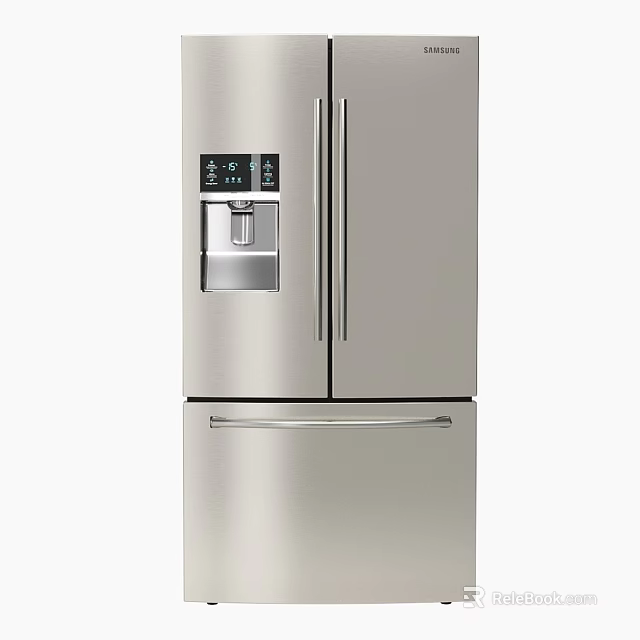 Stainless Steel French Door Refrigerator With Ice Maker And Bottom Freezer Drawer For Modern Kitchens 3d model 