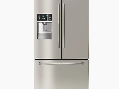 Stainless Steel French Door Refrigerator With Ice Maker And Bottom Freezer Drawer For Modern Kitchens 3d model