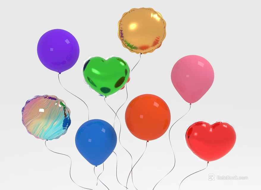 Vibrant Balloons With Heart Shaped And Round Designs In Various Colors 3d model 