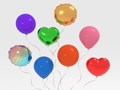 Vibrant Balloons With Heart Shaped And Round Designs In Various Colors 3d model