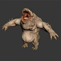 Fierce 3D Monster Character With Open Mouth Sharp Teeth Bulky Spiked Body And Thick Limbs