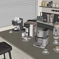 Daily Use Kitchen Appliances On Modern Countertop With Coffee Makers And Cups