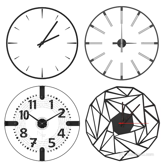Various Stylish Clocks With Classic Modern And Geometric Designs For Home Decor 3d model 