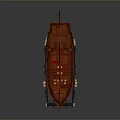 Traditional Chinese Wooden Sailing Boat With Red Sails And Decorative Lanterns