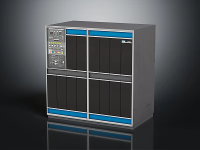 Computer Server Cabinet With Gray Metal Frame Blue Accent Strips Control Panel And Multiple Compartments 3d model