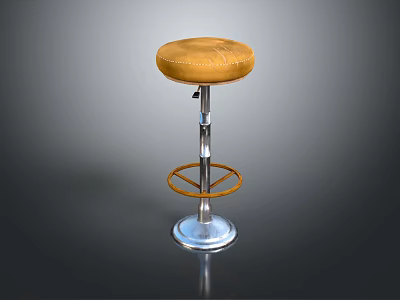 Yellow Leather Bar Stool With Metal Frame Circular Footrest And Silver Base 3d model