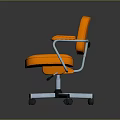 Orange Leather Office Chair With Armrests And Metal Swivel Base On Wheels