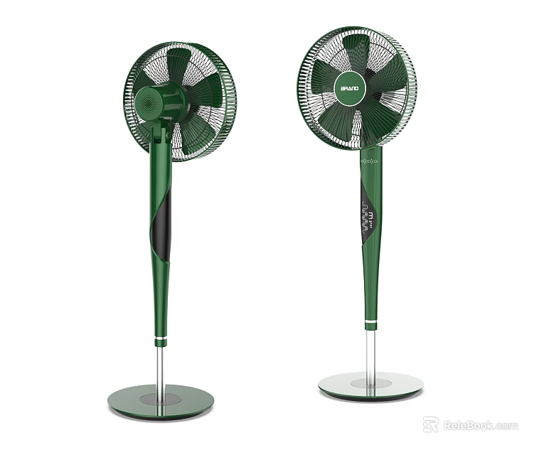 Two Green Standing Fans With Modern Design And Stable Circular Base 3d model 