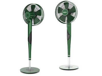Two Green Standing Fans With Modern Design And Stable Circular Base 3d model