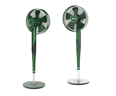 Two Green Standing Fans With Modern Design And Stable Circular Base 3d model