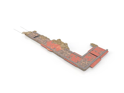 Traditional Architectural Eave Corner With Intricate Red And Golden Decorative Carvings 3d model