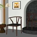 Modern Wooden Dining Chair With Curved Backrest And Black Leather Seat