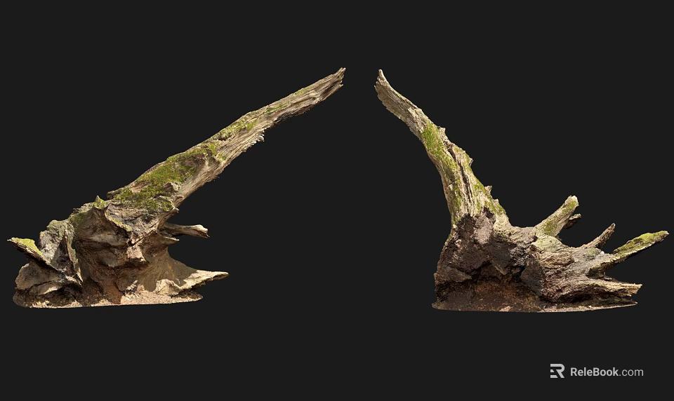 Moss Covered Arbor Tree Trunks In Symmetrical Arch Shape On Black Background 3d model 