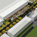Scenic Commercial Street With Yellow Leaf Trees Buildings And Road Traffic