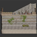 Multi Level Stone Building With Rooftop Chimneys Decorative Items And Green Plants