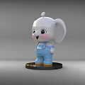 Cute Cartoon Elephant Sculpture with Blue Overalls Pink Cheeks and White Body on Black Base
