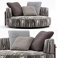 Modern Single Sofa With Striped Fabric Gray Cushions And Wooden Accents