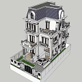 Elegant White Detached Villa With Blue Roof Balconies And Lush Greenery