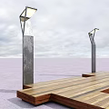Modern Outdoor Lights With Metal Poles On Wooden Deck Scenic Open Sky