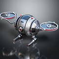 Mechanical Robot Character With Spherical Metallic Body Propellers Legs And Red Accents