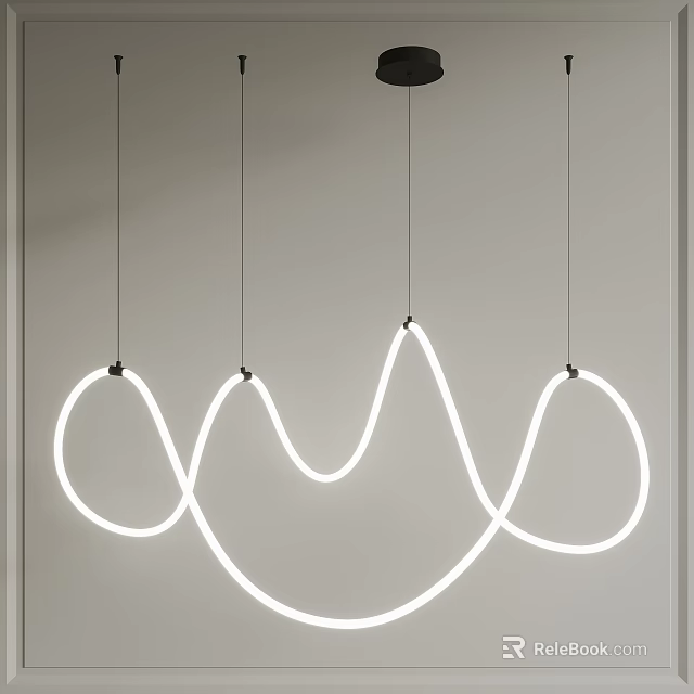 Modern Curved White LED Chandelier with Sleek Lines and Ambient Lighting 3d model 