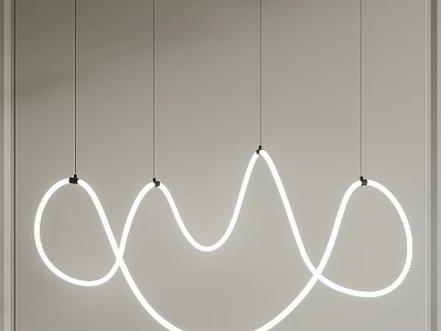 Modern Curved White LED Chandelier with Sleek Lines and Ambient Lighting 3d model