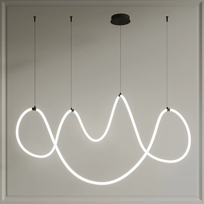Modern Curved White LED Chandelier with Sleek Lines and Ambient Lighting 3d model