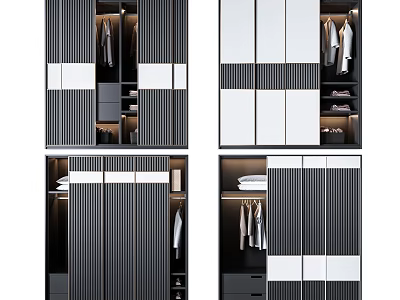 Modern Wardrobe Design With Sliding Doors Black And White Interior Storage Shelves Hanging Rails 3d model
