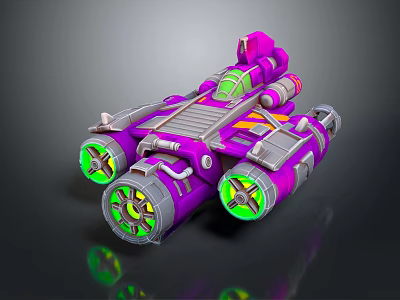 Futuristic Purple And Green Spacecraft With Multiple Glowing Engines For Cosmic Exploration 3d model