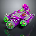 Futuristic Purple And Green Spacecraft With Multiple Glowing Engines For Cosmic Exploration
