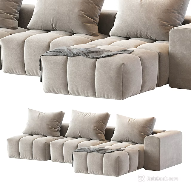 Modern Light Gray Upholstered Sectional Sofa With Plush Cushions And Ottoman 3d model