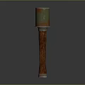 Cylindrical Metal Top Decorative Standing Pillar With Wooden Base And Green Red Finish