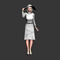 Stylish Woman Wearing Gray Hat Long Sleeve Top And Floral Skirt
