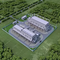 Modern Industrial Factory Design with Green Surroundings Road Access and Aerial Layout
