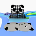 Panda Themed Playground Equipment With Net Structure And Floating Water Elements 3d model