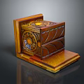 Carved Brown Yellow Wooden Storage Box With Floral Geometric Patterns And Drawers