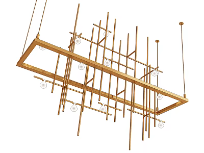 Sleek Modern Gold Metal Chandelier Featuring Geometric Slim Bars And Multiple Bulbs 3d model