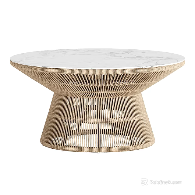 Modern Round Table With Woven Base And White Marble Top For Home Decor 3d model 