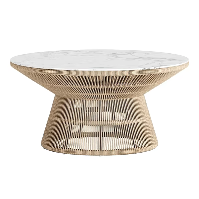 Modern Round Table With Woven Base And White Marble Top For Home Decor 3d model