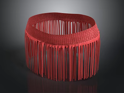 Stylish Red Woven Household Decor With Fringe Details And Circular Shape 3d model