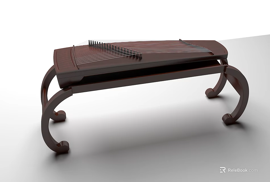 Traditional Chinese Guzheng Musical Instrument With Wooden Body And Metal Strings 3d model 
