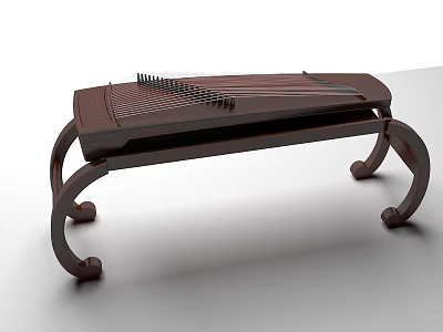 Traditional Chinese Guzheng Musical Instrument With Wooden Body And Metal Strings 3d model