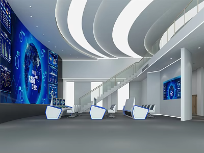 Advanced Monitoring Room Featuring Large Digital Screens Data Displays And Control Stations 3d model